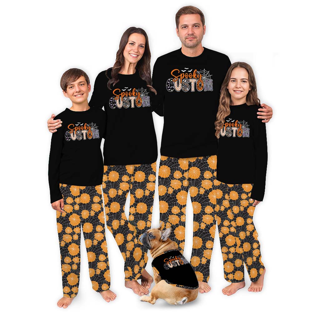 Spooky Halloween Family PJs Customized With Name Black Spooky Halloween Family PJs Customized With Name Black