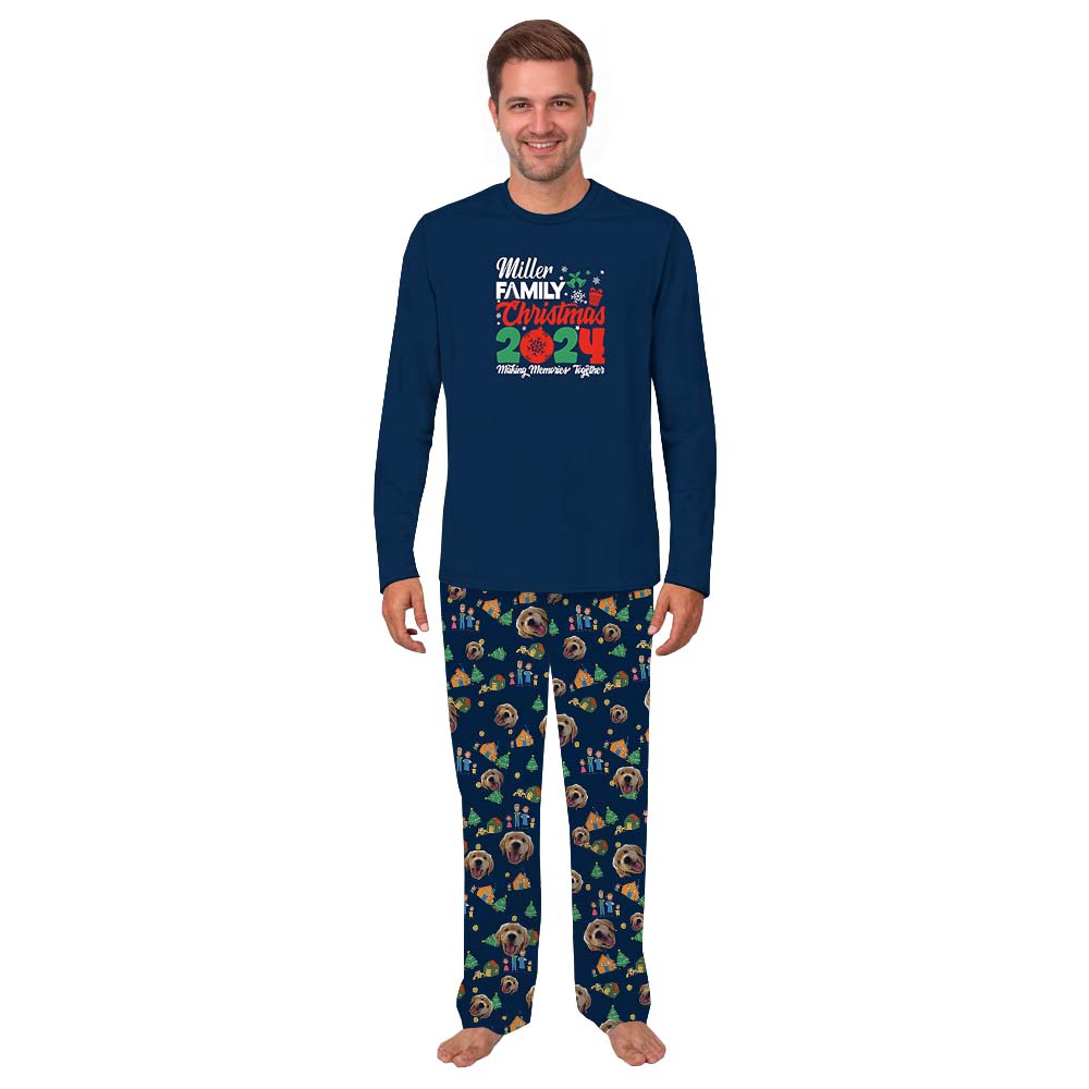 Personalized Family Name Christmas Pajamas With Dog Face 2024 Personalized Family Name Christmas Pajamas With Dog Face 2024