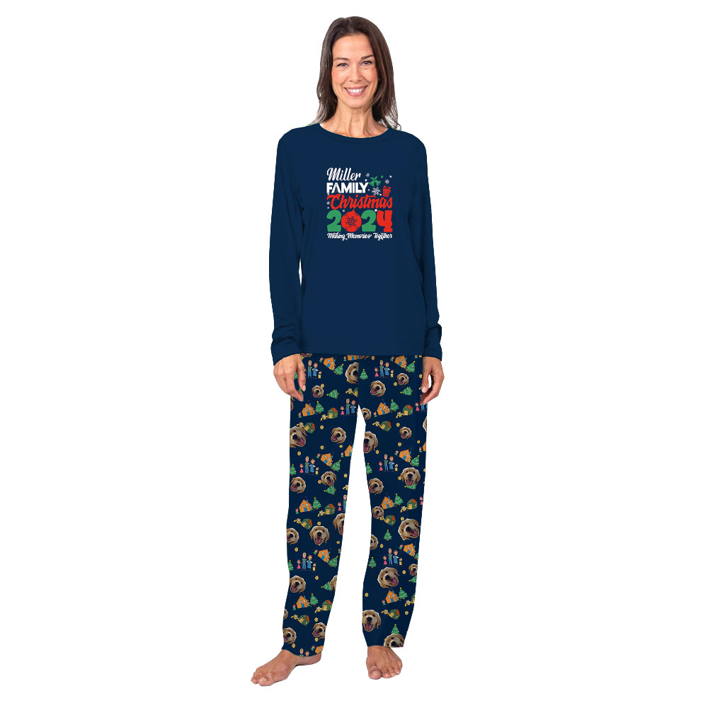 Personalized Family Name Christmas Pajamas With Dog Face 2024 Personalized Family Name Christmas Pajamas With Dog Face 2024