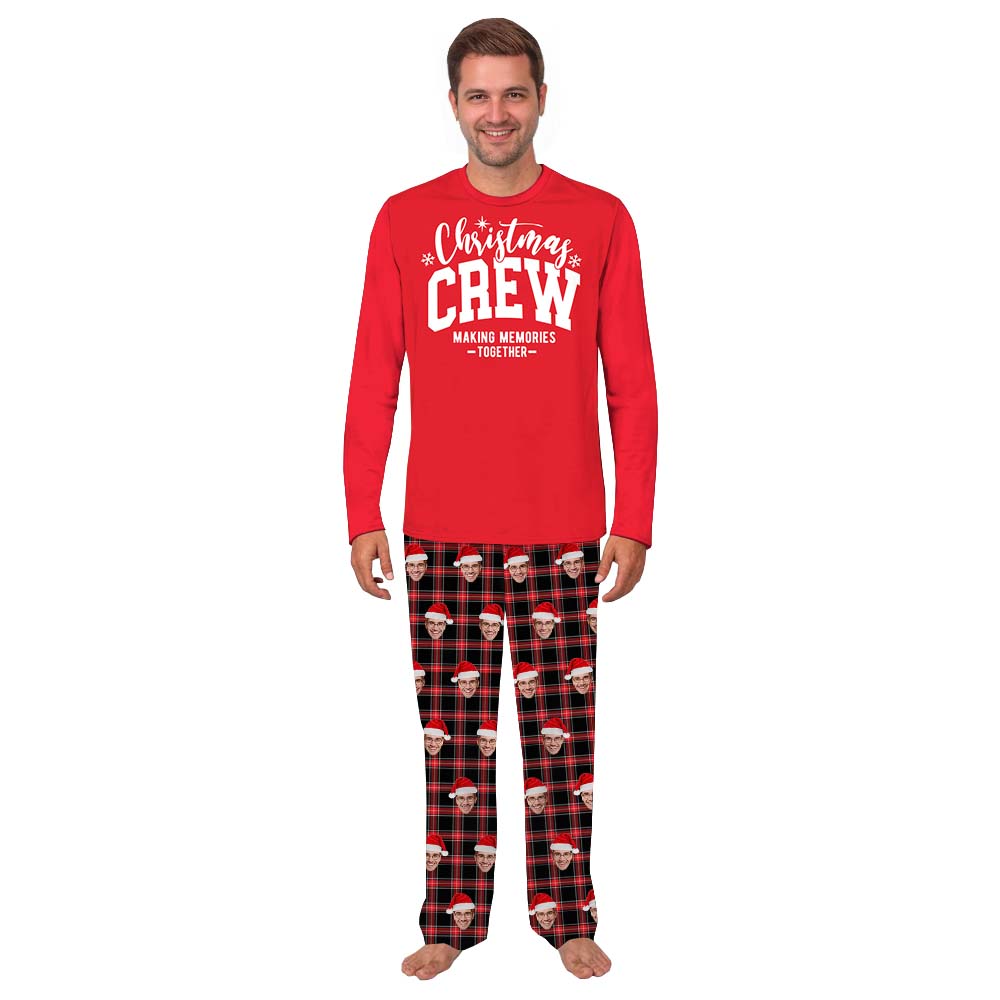 Custom Face Christmas Crew Matching Family PJs Plaid Custom Face Christmas Crew Matching Family PJs Plaid