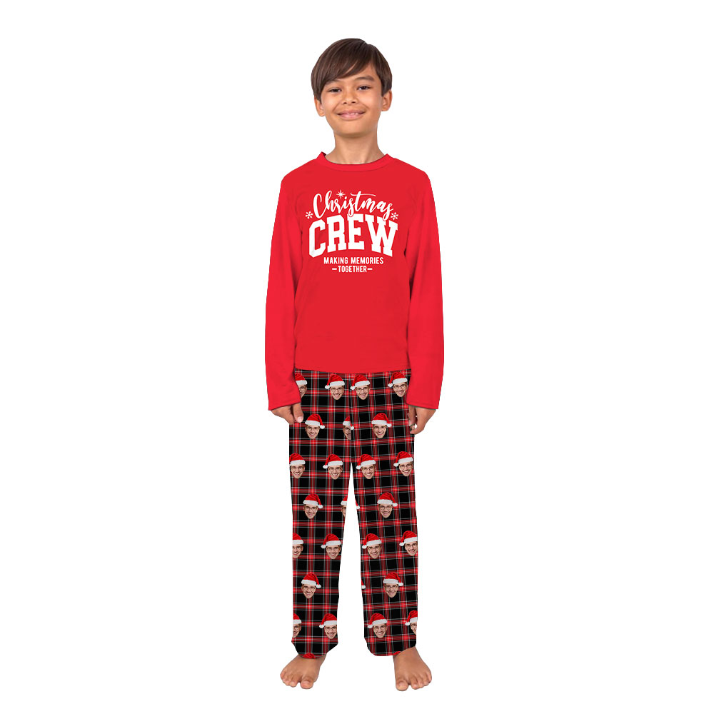 Custom Face Christmas Crew Matching Family PJs Plaid Custom Face Christmas Crew Matching Family PJs Plaid