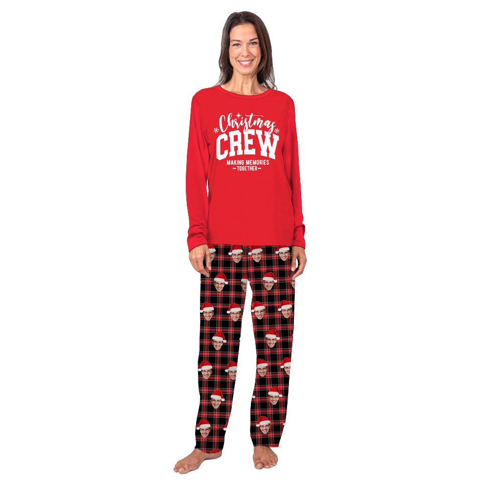 Custom Face Christmas Crew Matching Family PJs Plaid Custom Face Christmas Crew Matching Family PJs Plaid