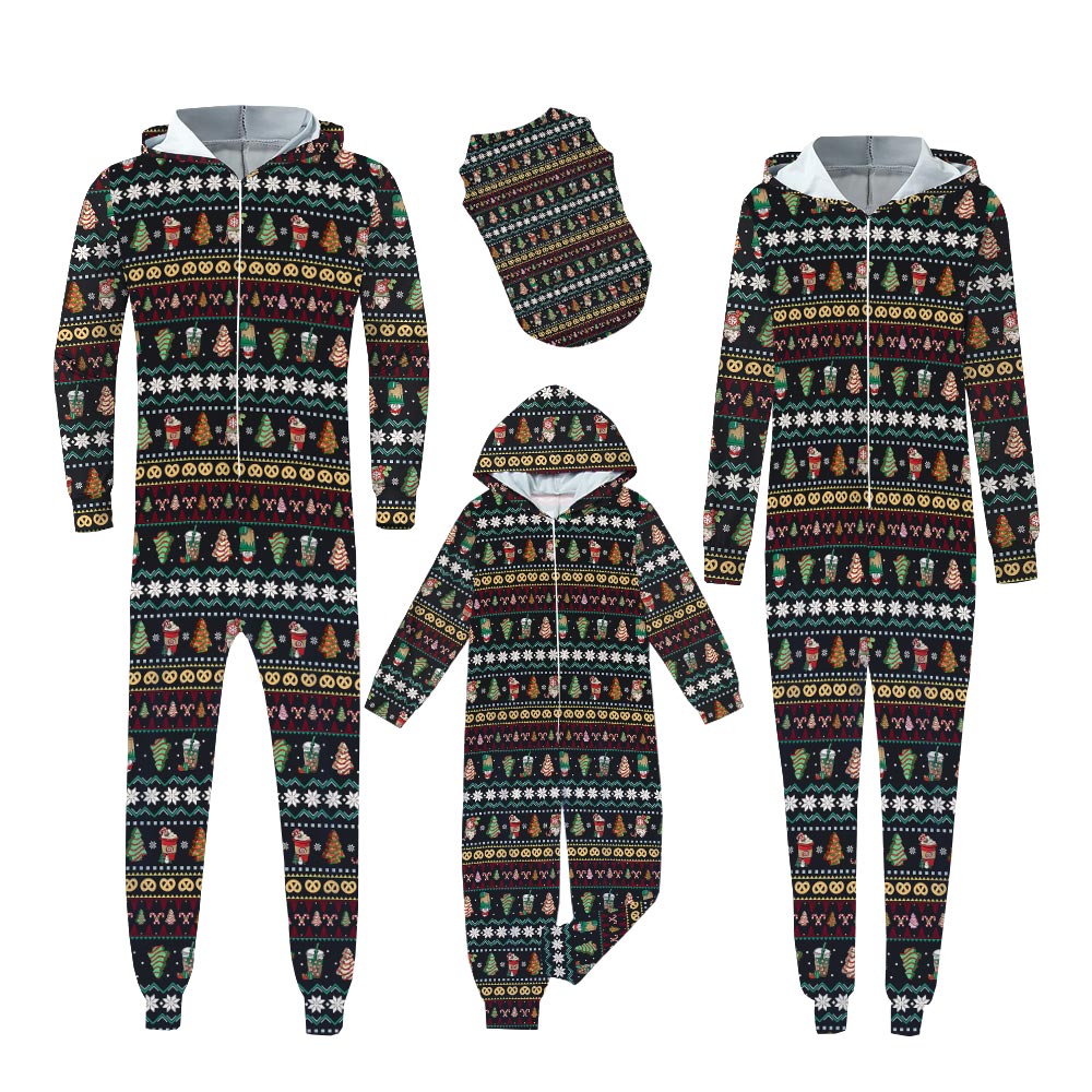 Cute Food And Beverage Christmas Family Matching Onesies With Dog