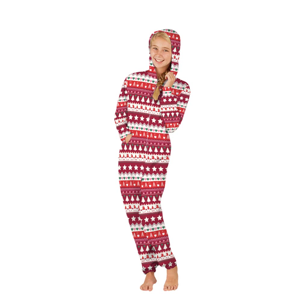 Pink Gnome Christmas Family Pajama Onesies With Pockets Pink Gnome Christmas Family Pajama Onesies With Pockets