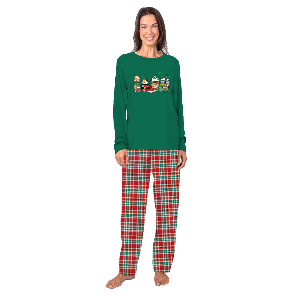 Hot Cocoa Christmas Pajamas For Family Green Red Plaid Hot Cocoa Christmas Pajamas For Family Green Red Plaid