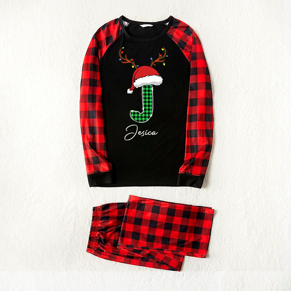 Reindeer Personalized Name Family Matching Plaid Pajamas Reindeer Personalized Name Family Matching Plaid Pajamas