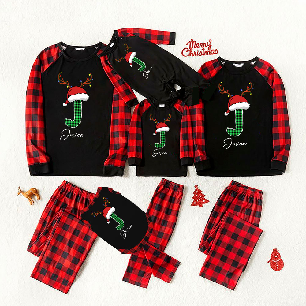 Reindeer Personalized Name Family Matching Plaid Pajamas Reindeer Personalized Name Family Matching Plaid Pajamas