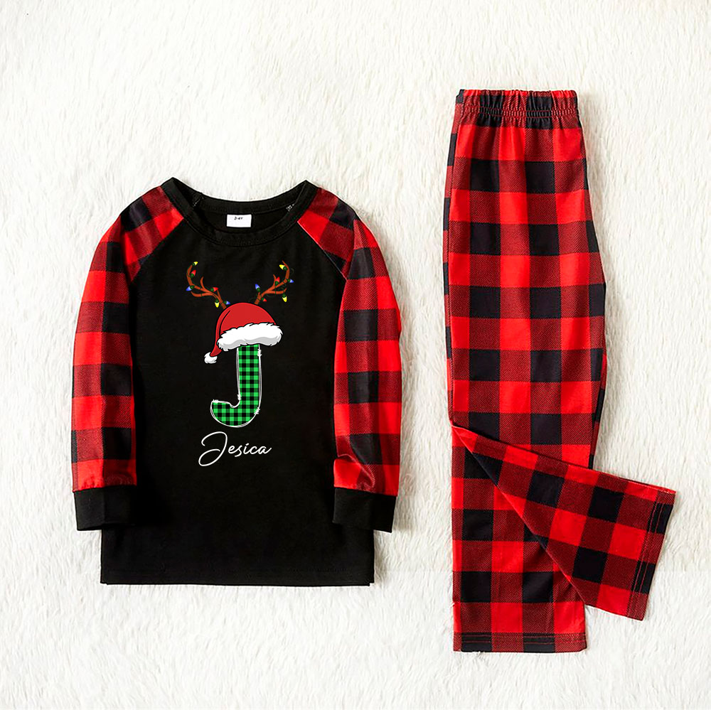Reindeer Personalized Name Family Matching Plaid Pajamas Reindeer Personalized Name Family Matching Plaid Pajamas