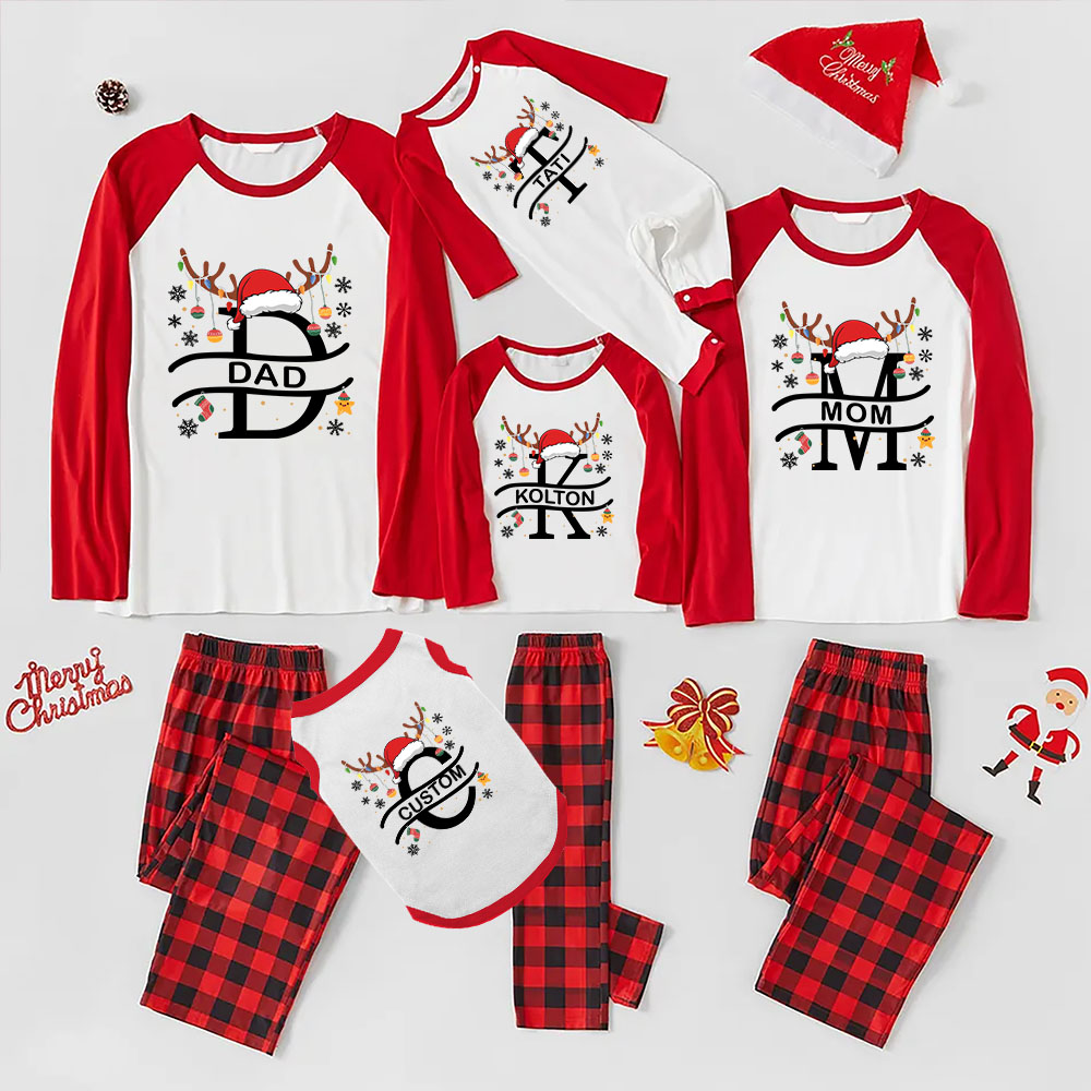 Monogram Name Matching Christmas Pajamas Plaid
