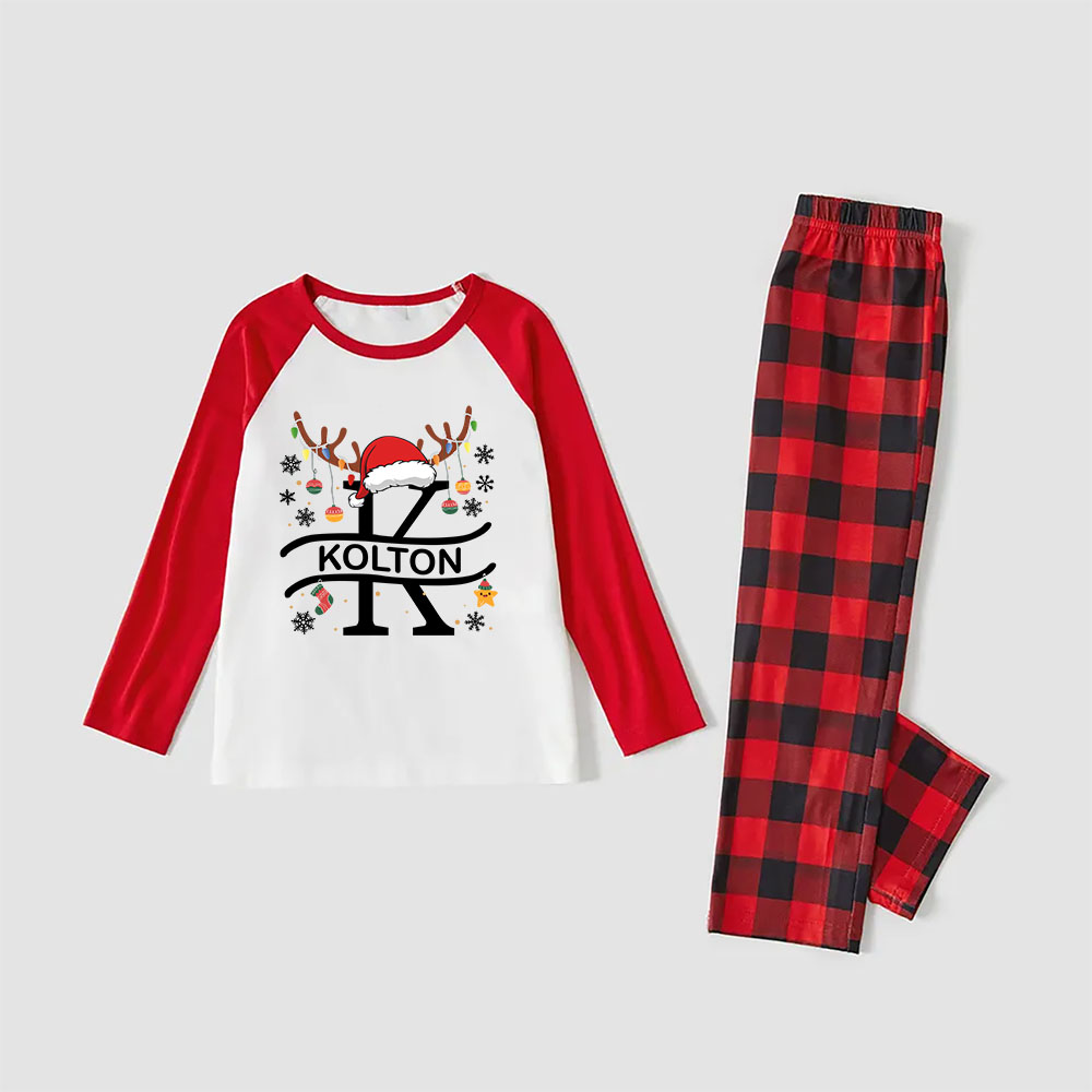 Monogram Name Matching Christmas Pajamas Plaid