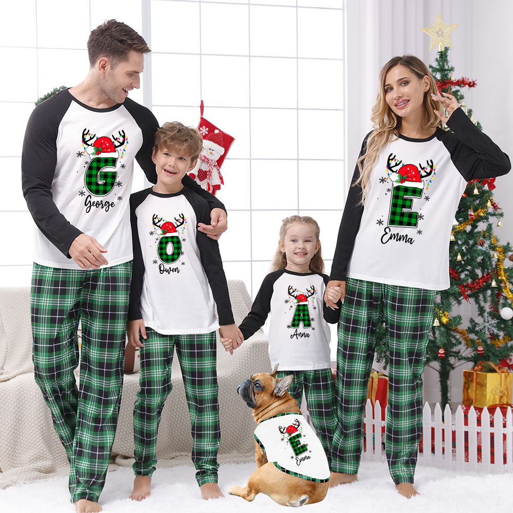 Personalized Name Santa Hat Matching Family Pajama Sets Personalized Name Santa Hat Matching Family Pajama Sets