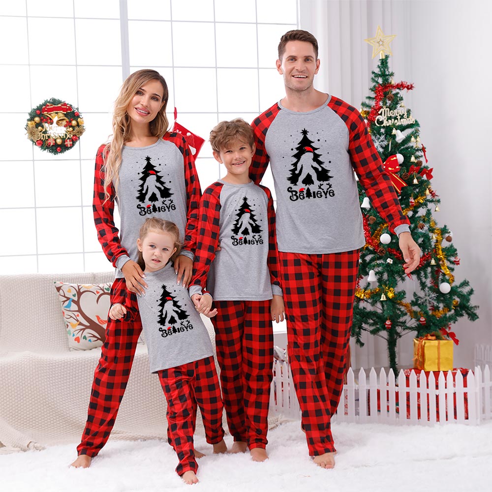 Festive Bigfoot Believe Matching Family Pajamas For Christmas Festive Bigfoot Believe Matching Family Pajamas For Christmas