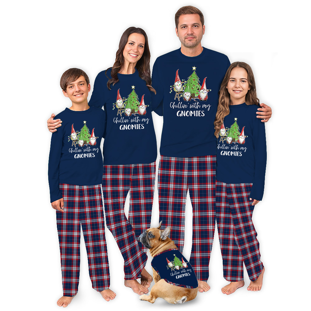 Lucky Gnome Christmas Pjs For The Whole Family Navy Plaid Lucky Gnome Christmas Pjs For The Whole Family Navy Plaid