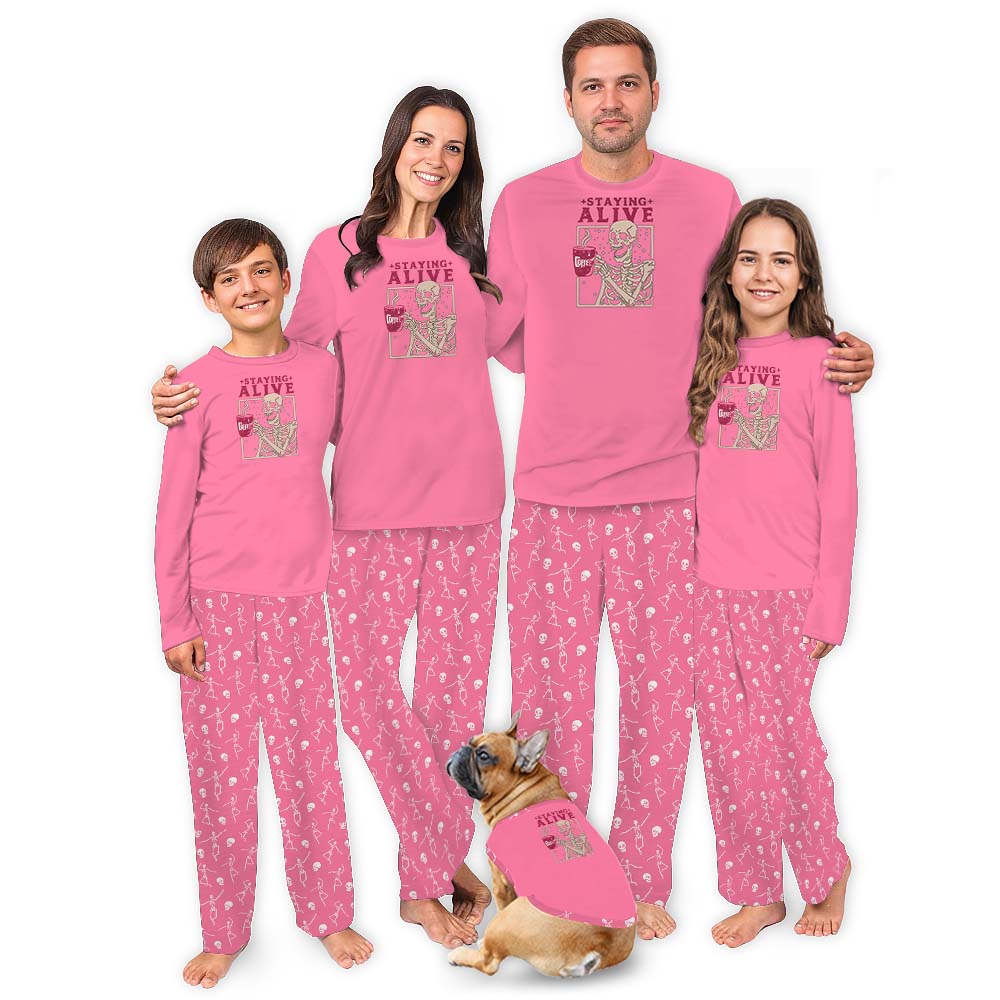 Festive Pink Skeleton Matching Pajamas For Halloween Festive Pink Skeleton Matching Pajamas For Halloween