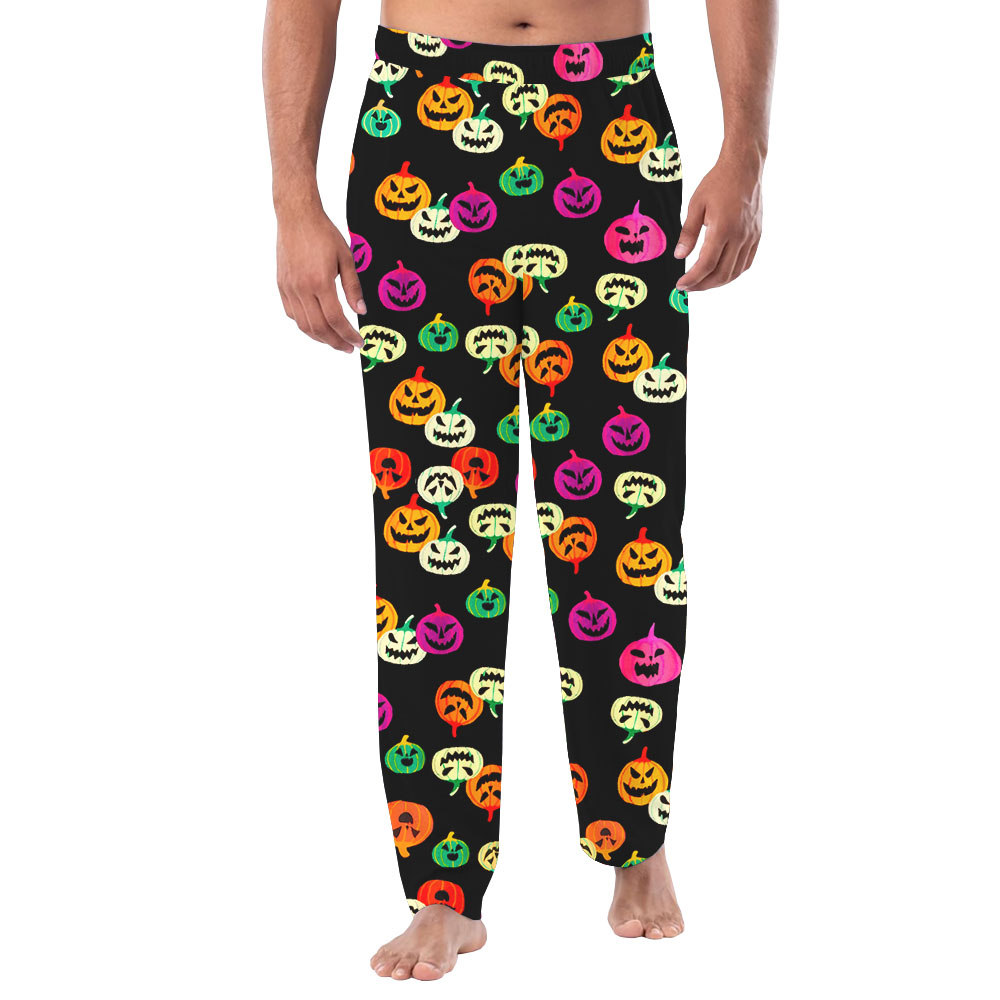 Pumpkin Cute Halloween Pajama Pants Black