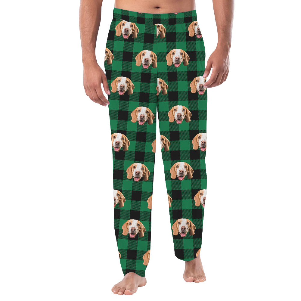 Custom Face Green Plaid Pajama Pants With Pockets Custom Face Green Plaid Pajama Pants With Pockets