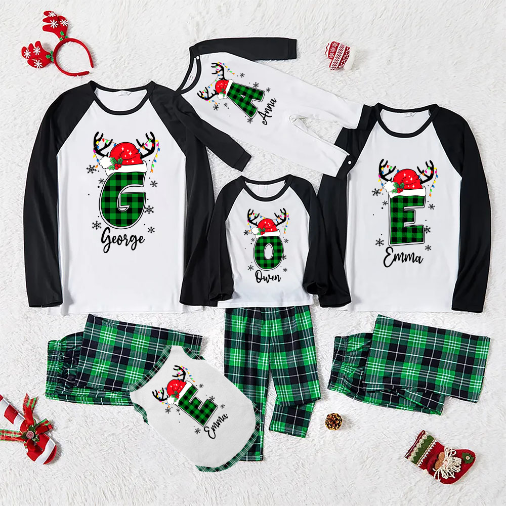 Personalized Name Santa Hat Matching Family Pajama Sets Personalized Name Santa Hat Matching Family Pajama Sets