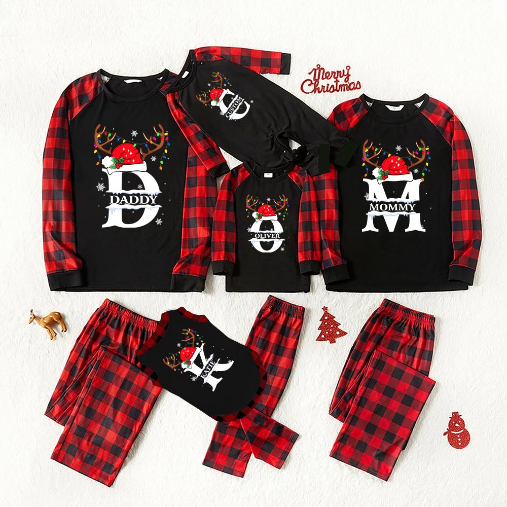 Monogram Reindeer Letter Christmas Pajamas Family And Dog Monogram Reindeer Letter Christmas Pajamas Family And Dog