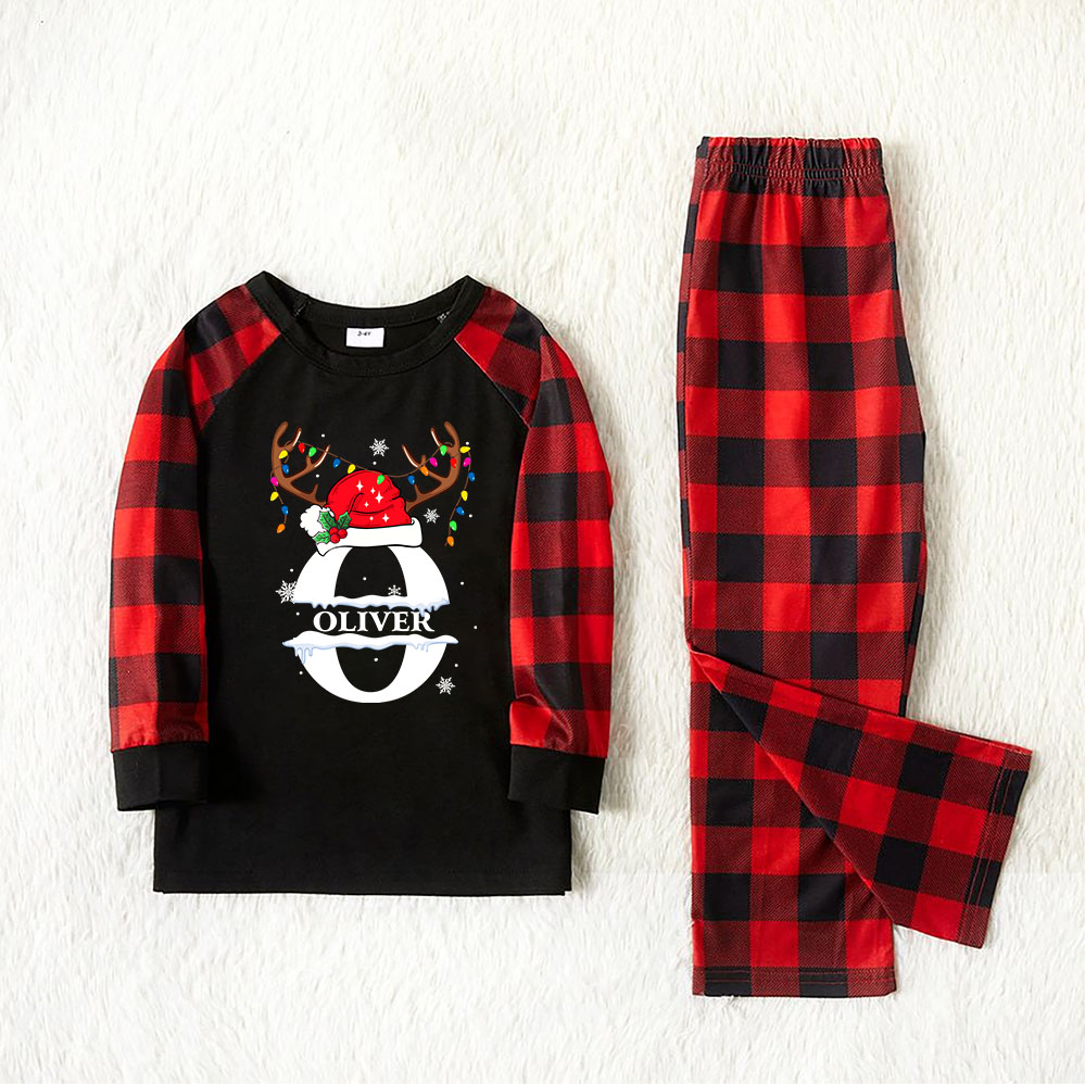 Monogram Reindeer Letter Christmas Pajamas Family And Dog Monogram Reindeer Letter Christmas Pajamas Family And Dog