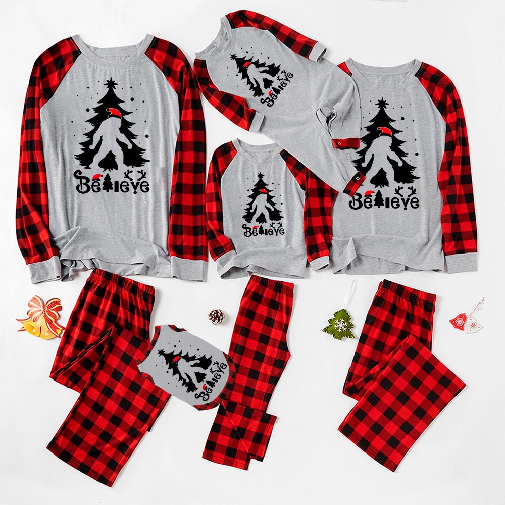 Festive Bigfoot Believe Matching Family Pajamas For Christmas Festive Bigfoot Believe Matching Family Pajamas For Christmas