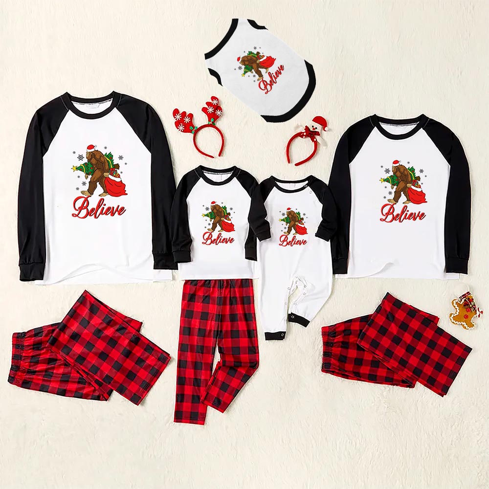 Christmas Bigfoot Believe Family Matching Pajamas With Dog Christmas Bigfoot Believe Family Matching Pajamas With Dog