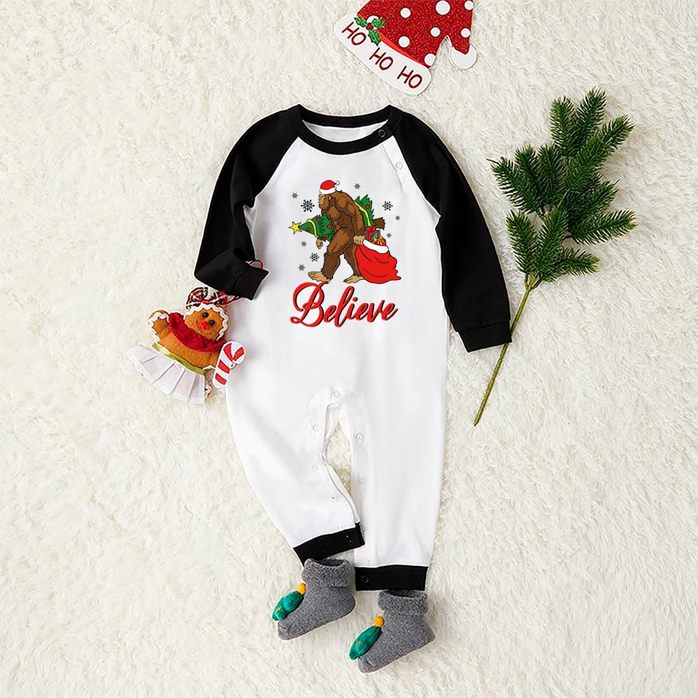 Christmas Bigfoot Believe Family Matching Pajamas With Dog Christmas Bigfoot Believe Family Matching Pajamas With Dog