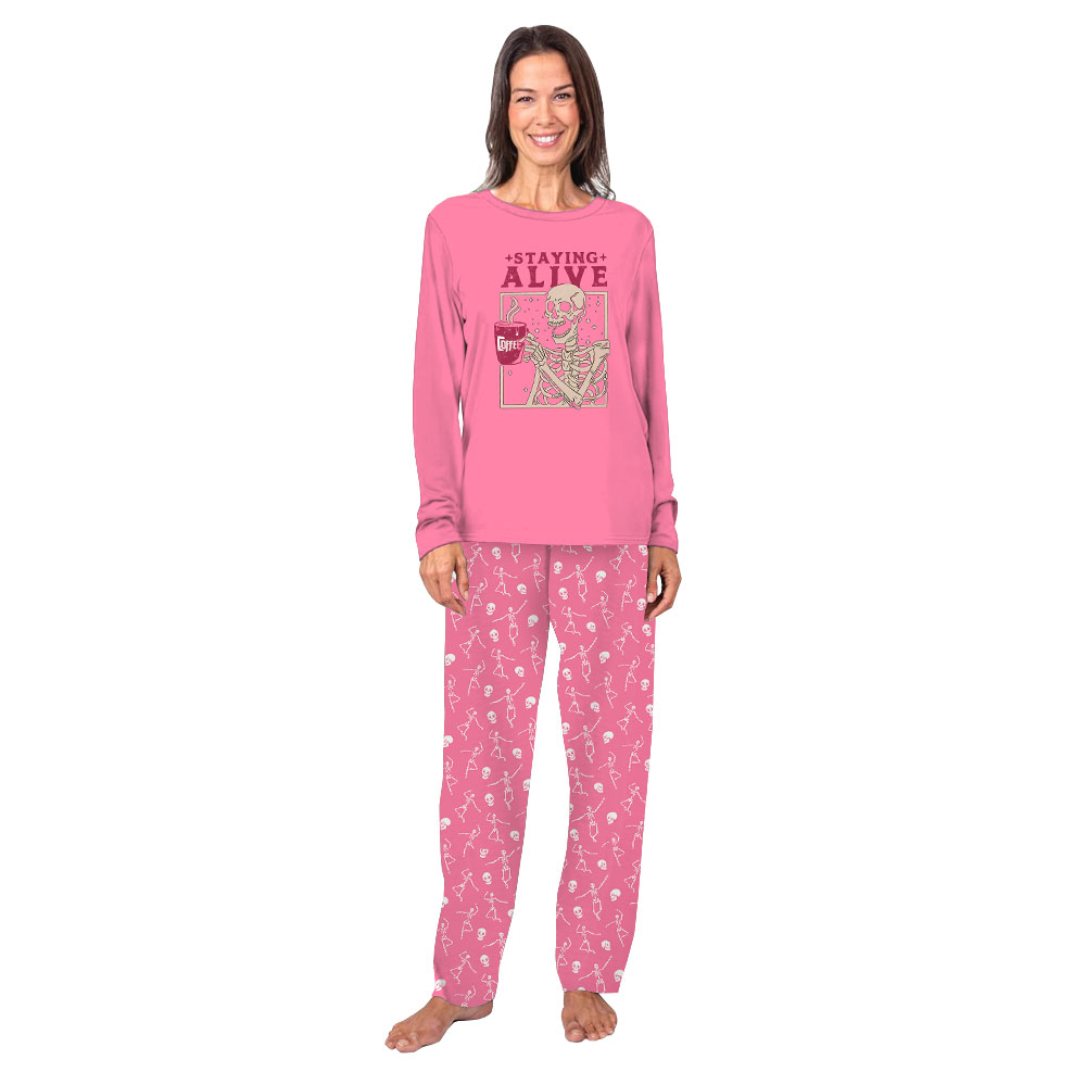 Festive Pink Skeleton Matching Pajamas For Halloween Festive Pink Skeleton Matching Pajamas For Halloween