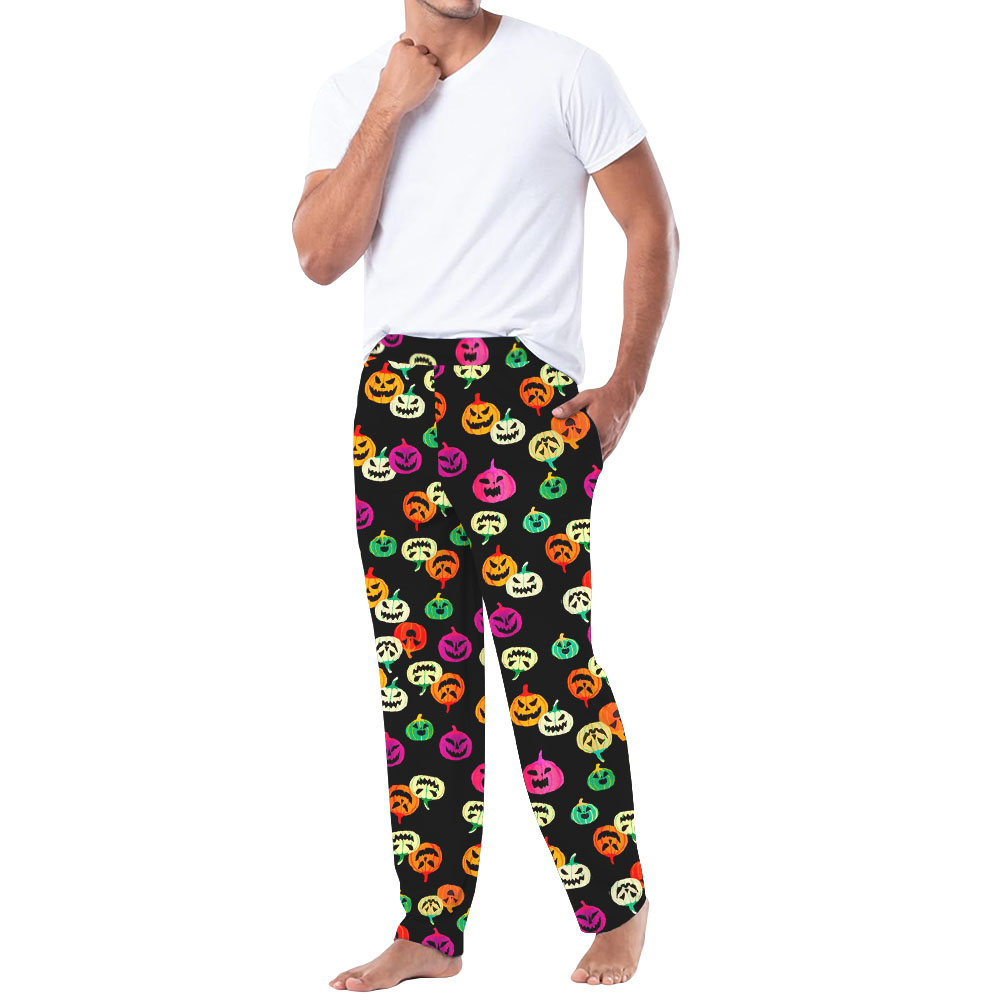 Pumpkin Cute Halloween Pajama Pants Black