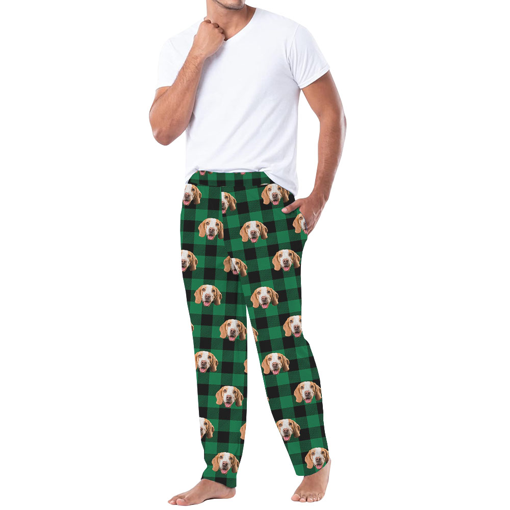 Custom Face Green Plaid Pajama Pants With Pockets Custom Face Green Plaid Pajama Pants With Pockets