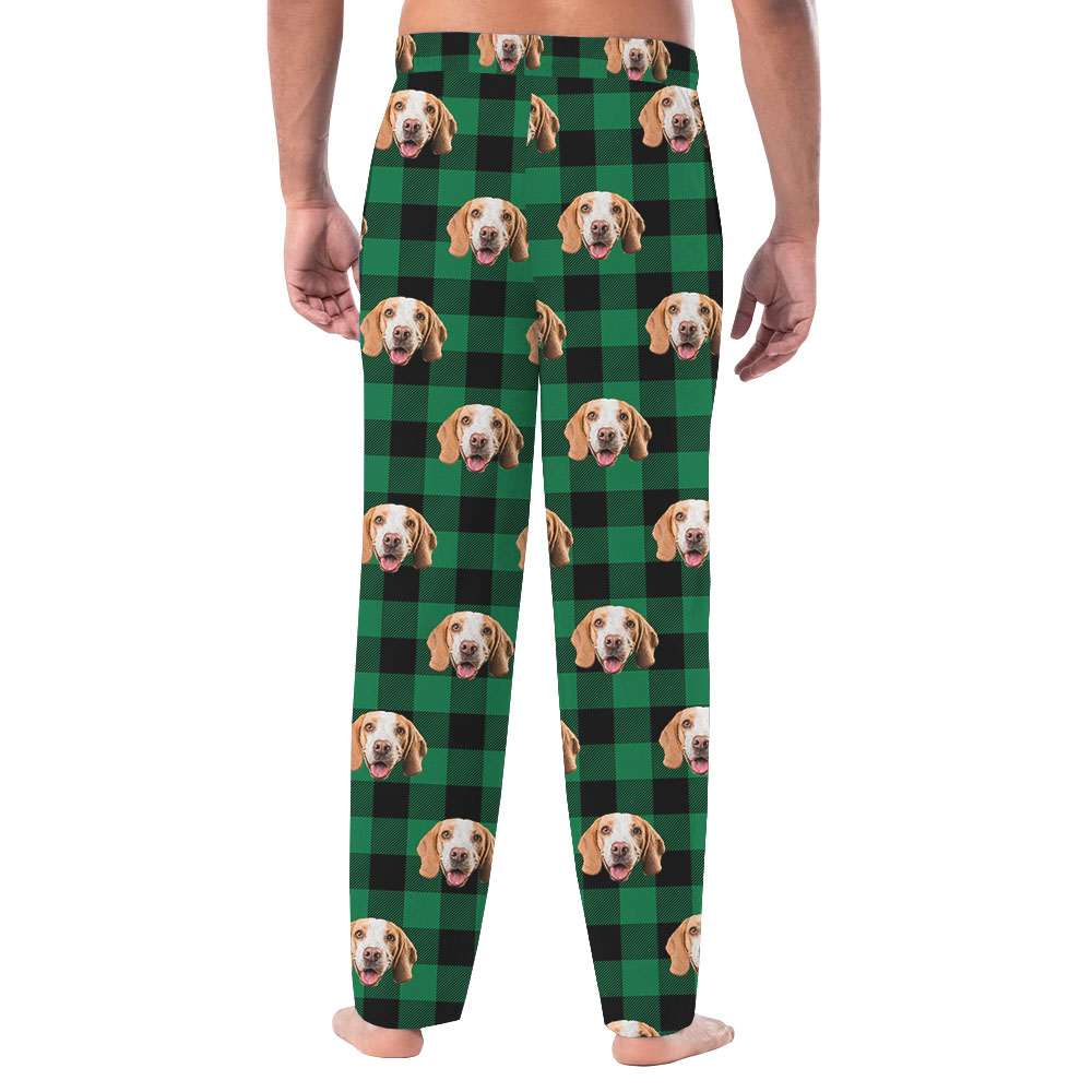 Custom Face Green Plaid Pajama Pants With Pockets Custom Face Green Plaid Pajama Pants With Pockets