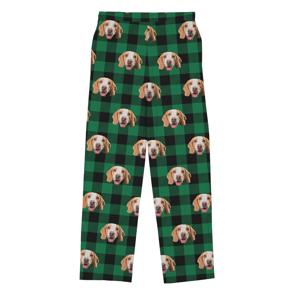 Custom Face Green Plaid Pajama Pants With Pockets Custom Face Green Plaid Pajama Pants With Pockets