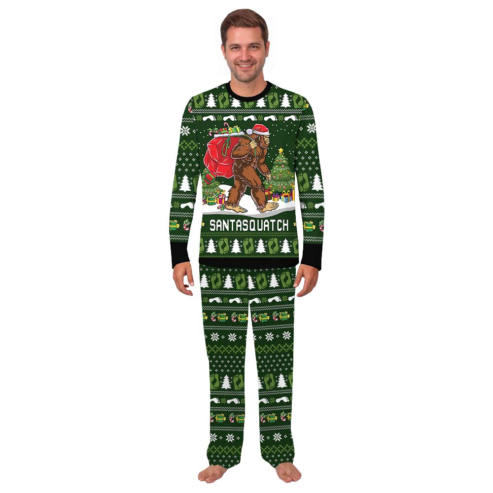 Santa Squatch Bigfoot Family Christmas Pajamas Green Santa Squatch Bigfoot Family Christmas Pajamas Green