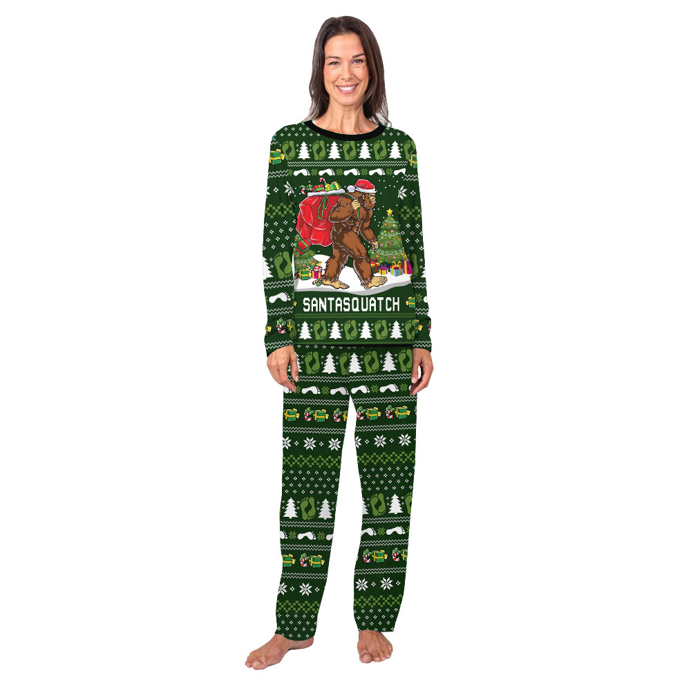 Santa Squatch Bigfoot Family Christmas Pajamas Green Santa Squatch Bigfoot Family Christmas Pajamas Green