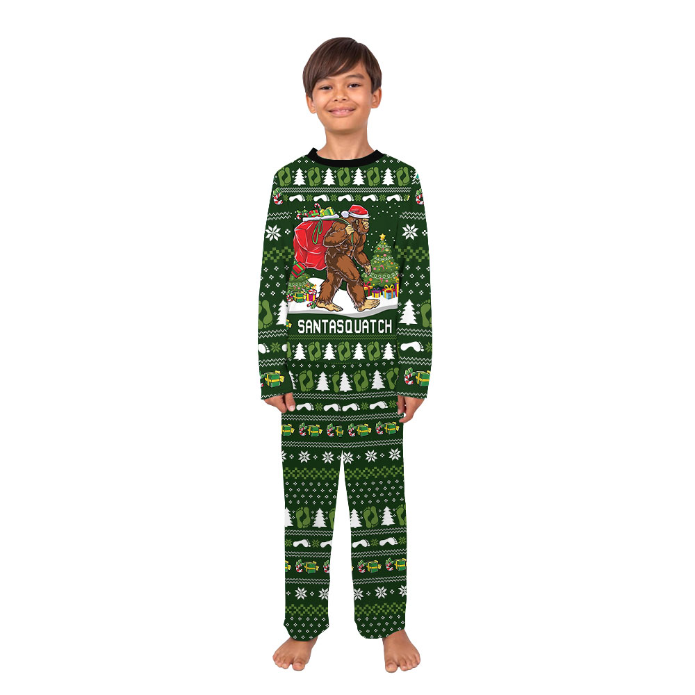 Santa Squatch Bigfoot Family Christmas Pajamas Green Santa Squatch Bigfoot Family Christmas Pajamas Green