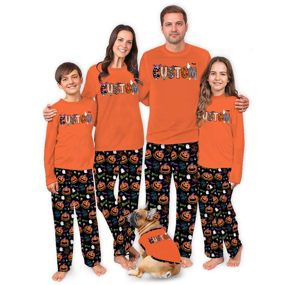 Personalized Name Family Halloween Pajamas Orange Black Personalized Name Family Halloween Pajamas Orange Black