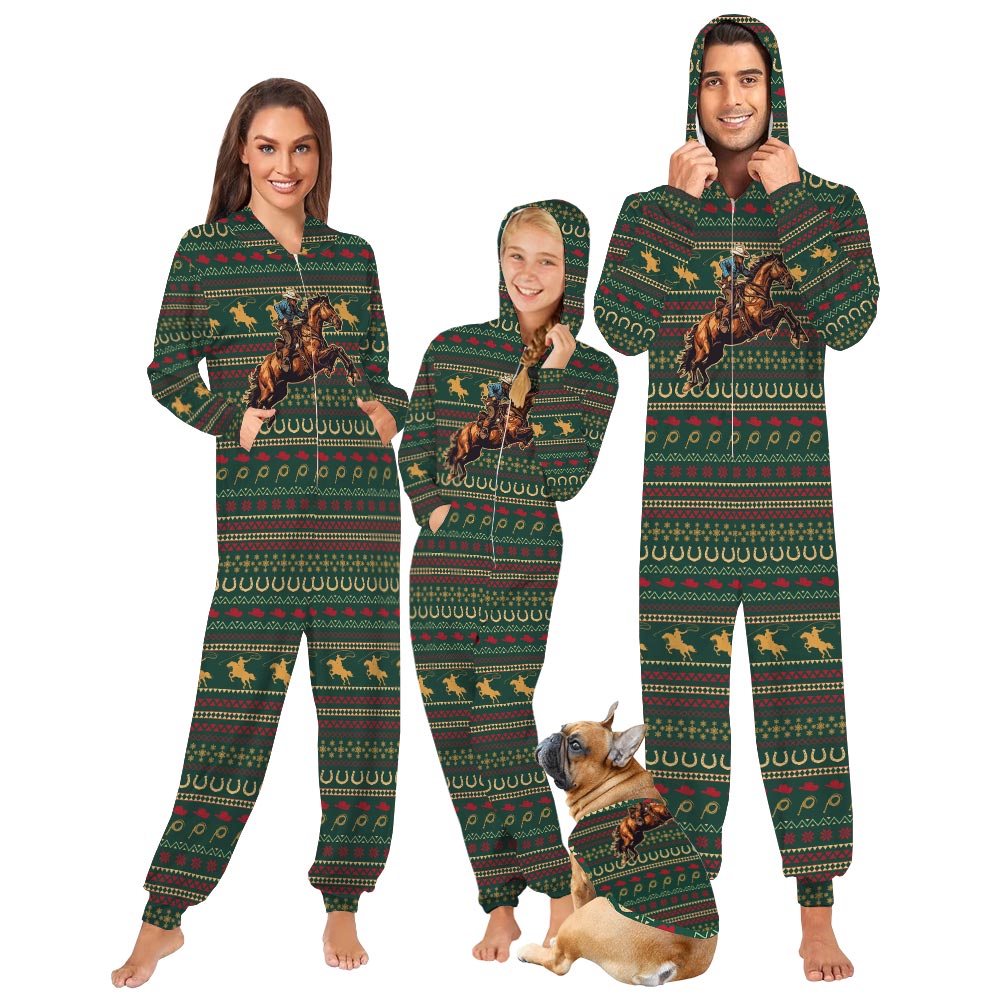 Cowboy Family Pajama Onesies With Pockets Green