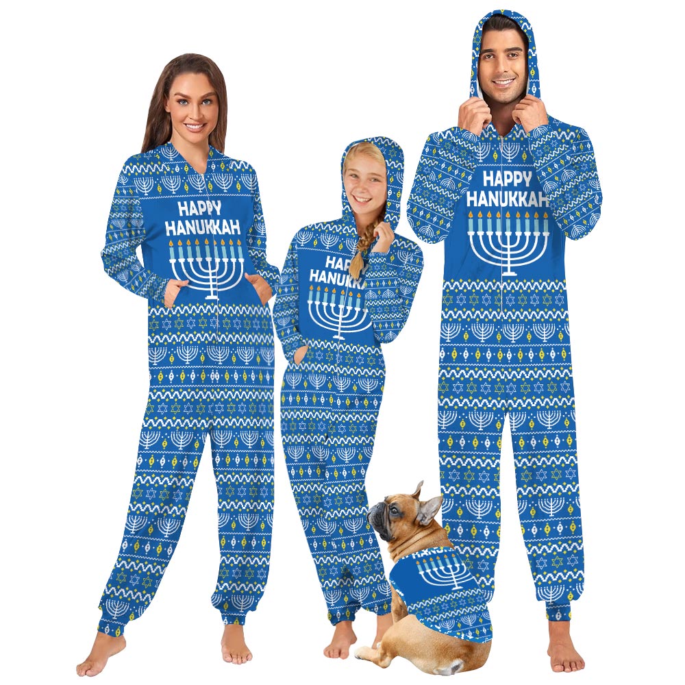 Happy Hanukkah Family Onesie Pajamas Blue