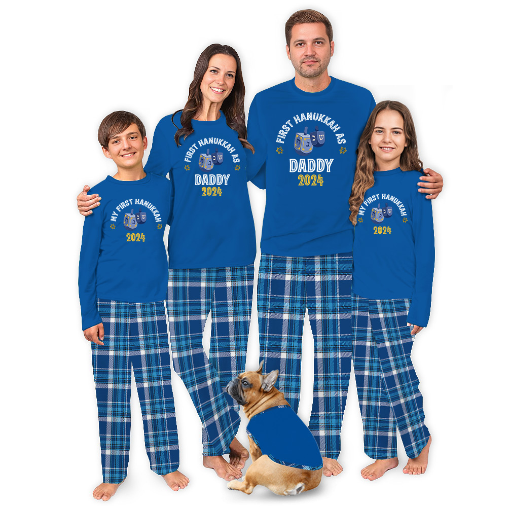 First Hanukkah Matching Pajamas Blue Plaid [Custom Year]