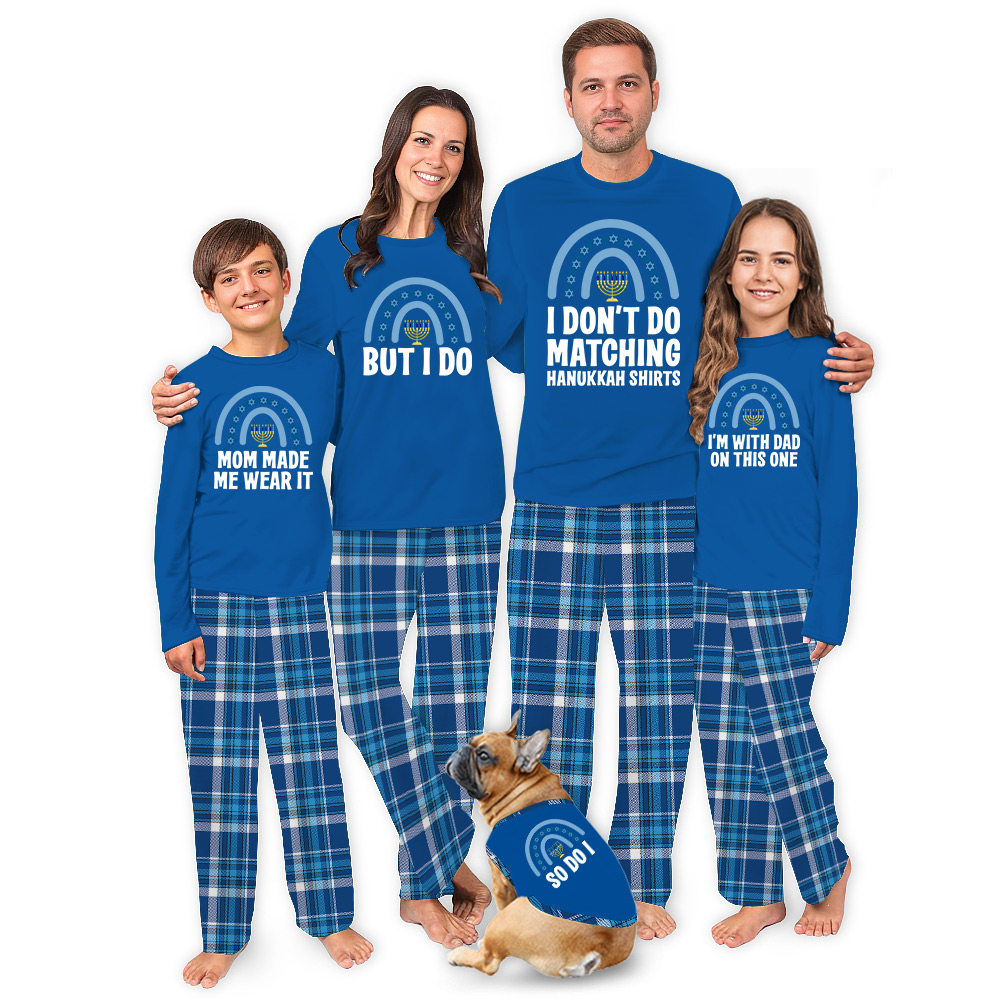 Personalized Hanukkah Plaid Family Pajamas Blue Personalized Hanukkah Plaid Family Pajamas Blue