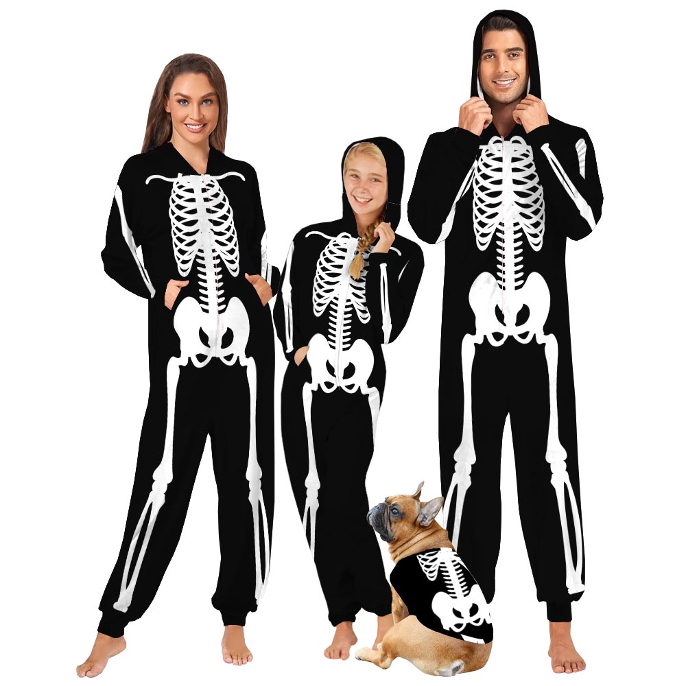Skeleton Halloween Family Pajama Onesies With Pockets Skeleton Halloween Family Pajama Onesies With Pockets