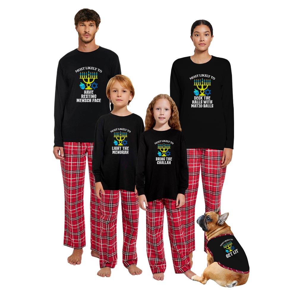 Personalized Most Likely To Family Hanukkah Plaid Pajamas Cotton Personalized Most Likely To Family Hanukkah Plaid Pajamas Cotton