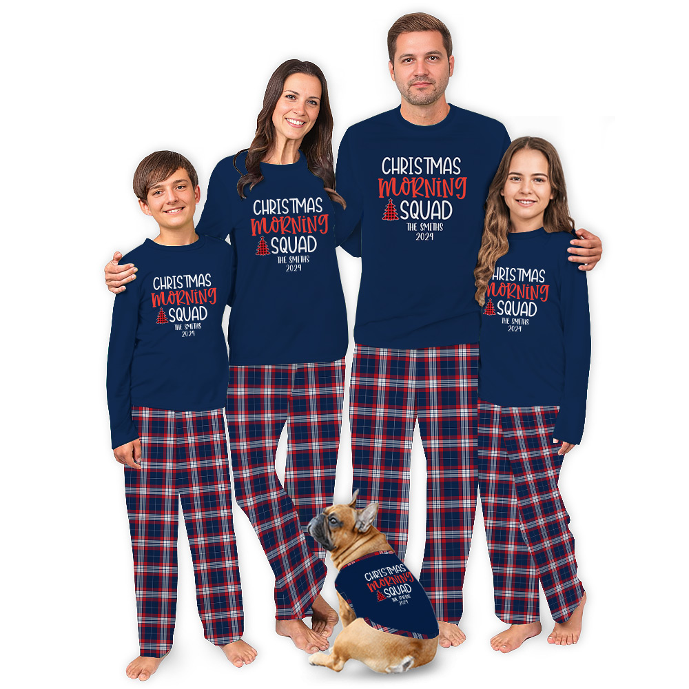 Personalized Family Name Matching Pajamas Saying Christmas Morning Squad Personalized Family Name Matching Pajamas Saying Christmas Morning Squad