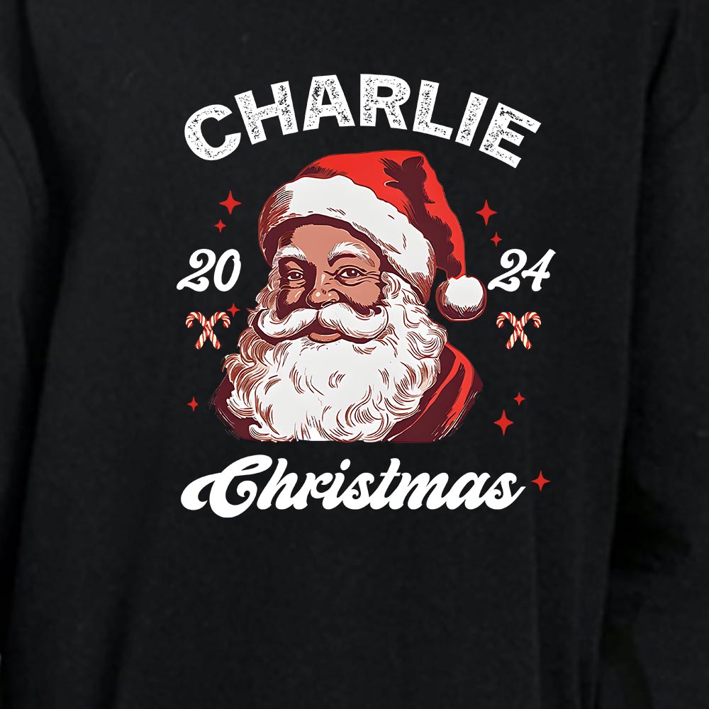 Black Santa 2024 Christmas Custom Name Dog And Family Matching Pajamas Cotton
