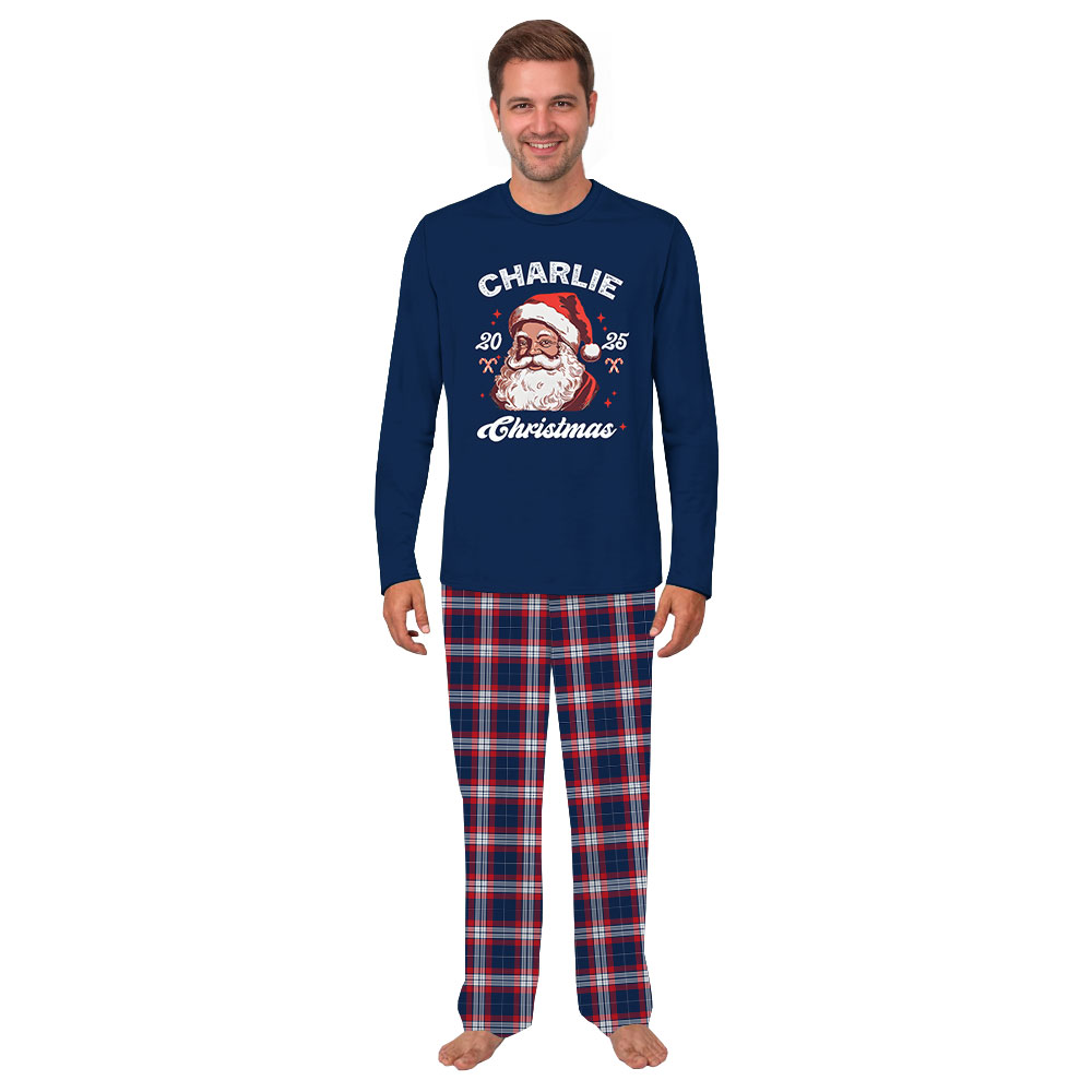 Personalized Name Black Santa 2025 Family Christmas Pajamas