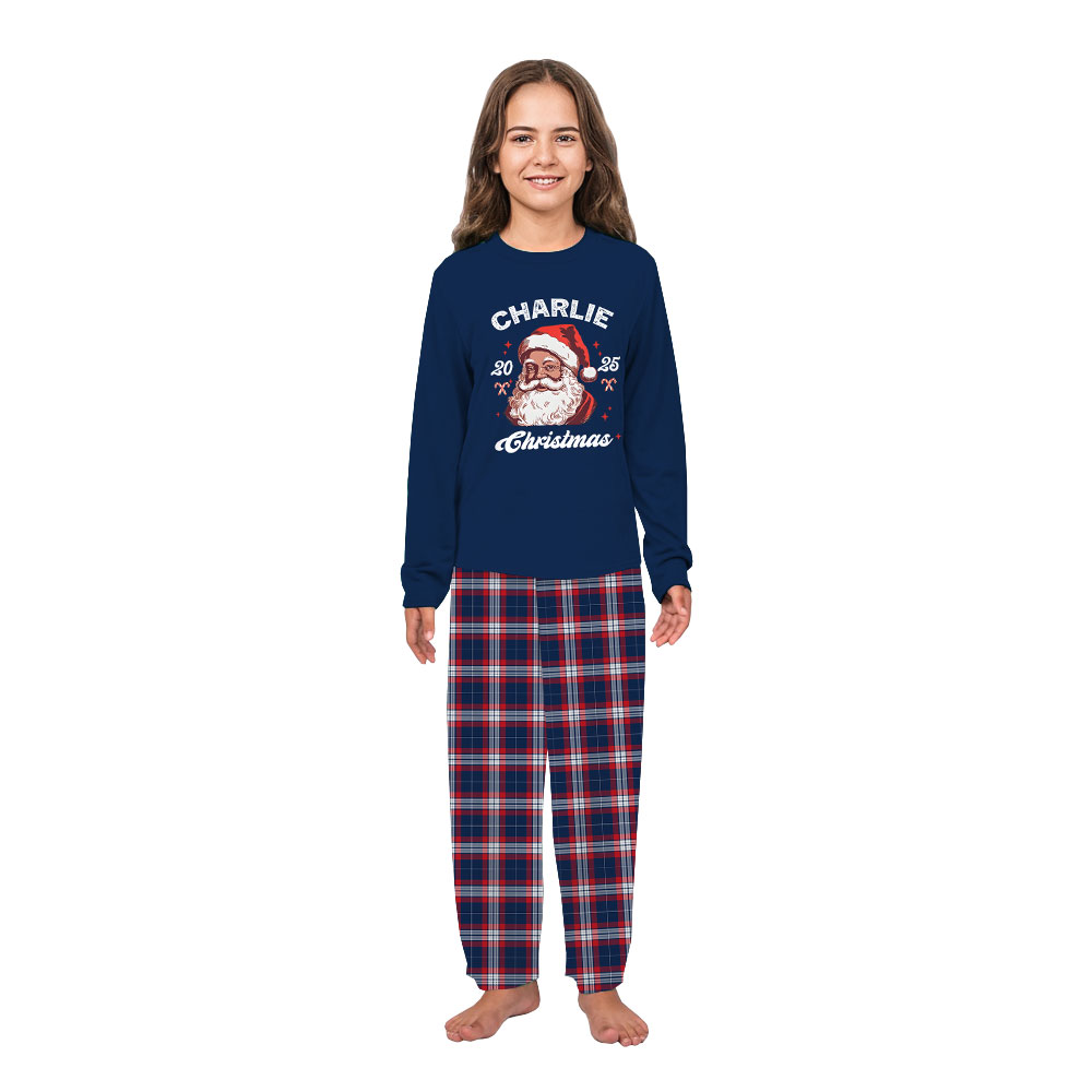 Personalized Name Black Santa 2025 Family Christmas Pajamas