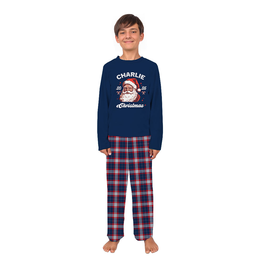 Personalized Name Black Santa 2025 Family Christmas Pajamas