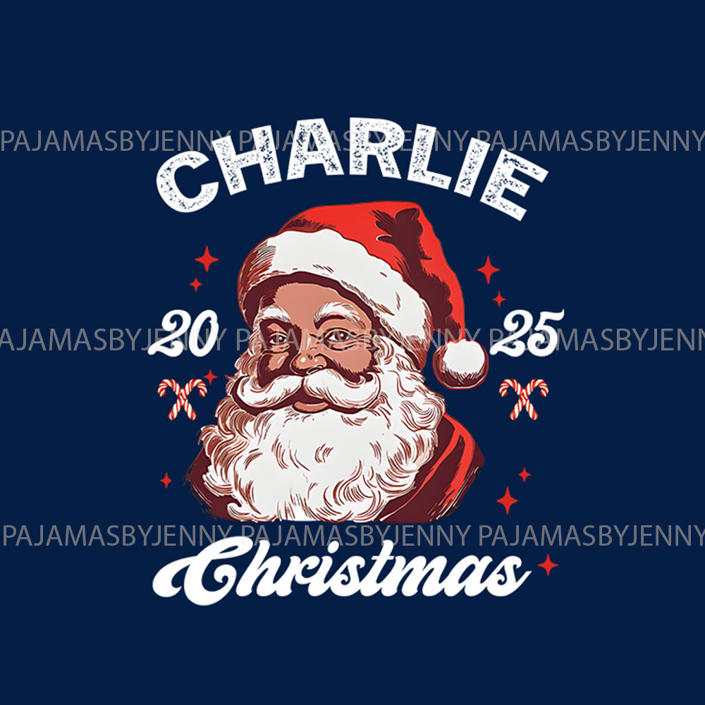 Personalized Name Black Santa 2025 Family Christmas Pajamas