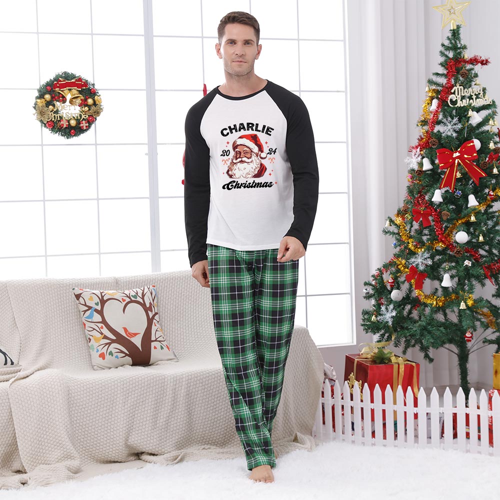 Black Santa 2024 Christmas Custom Name Dog And Family Matching Pajamas Black Santa 2024 Christmas Custom Name Dog And Family Matching Pajamas