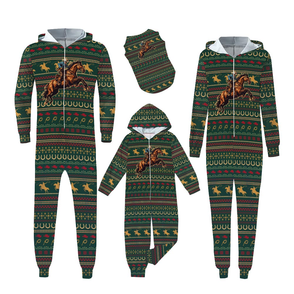 Cowboy Family Pajama Onesies With Pockets Green