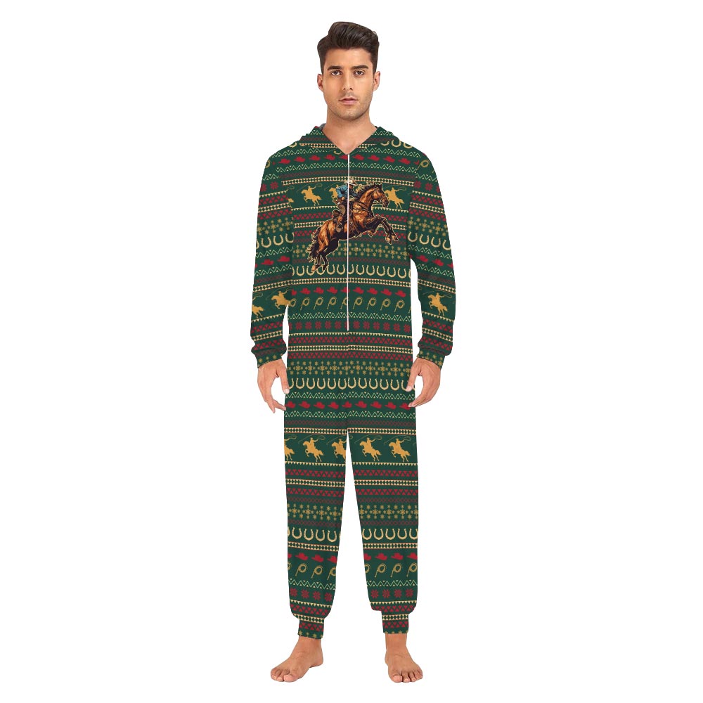 Cowboy Family Pajama Onesies With Pockets Green